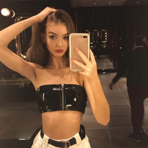 Women Lady Strapless Boob Tube Top Bra Crop Tops Summer Zipper PU Leather Bandeau Crop Top Shirt Wrapped Chest Bra