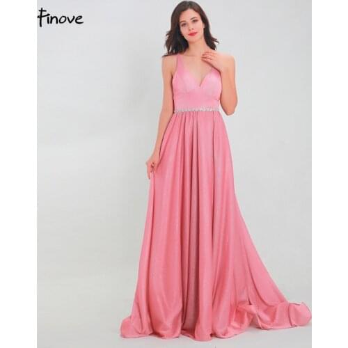 Finove Prom Dress 2020 Long Women'Dresses Sparkly Material Elegant A Line Beading Sashes Backless Formal Party Vestido de fiesta