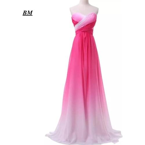 2019 New Gradient Colorful Sexy Dresses Ombre Chiffon Prom Dress Evening Dress Pleats Women Formal Occasion Dress BM173