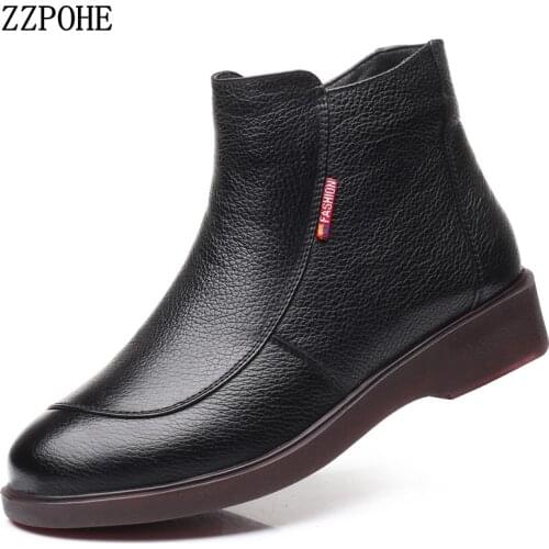 ZZPOHE Women Casual Ankle Boots 2018 New Fashion Genuine Leather Waterproof Wedge Platform Winter Warm Snow Boots Mother Shoes