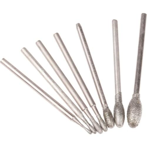 7Pcs 1.2/1.5/2/2.5/3/4/5mm Oval Diamond Grinding Head Burrs Bits Jade Stone Carving Polishing Engraving Tools Dremel Accesories