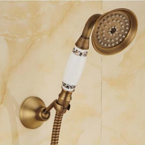 Antique Brass Hand Shower Sets Ceramic Handle Shower Head Water Saving Hand Shower Spray +1.5M Shower Hose Pipe