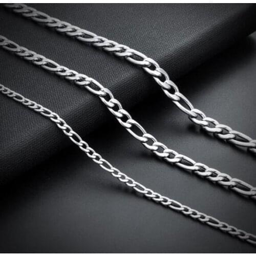 Wholesale 4mm/6mm/7mm/9mm in bulk Fashion NK Figaro Chain Stainless Steel Necklace Chain Lot for Mens women 18''-28 inch