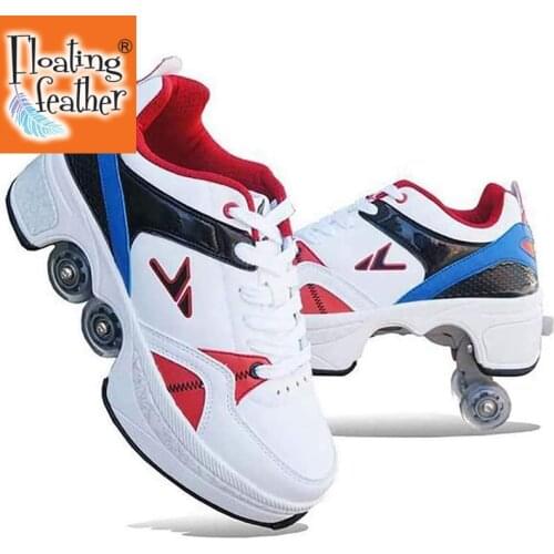 Deformation Shoes Double Row Double-Wheel Casual Roller Shoes Automatic Four-Wheel Dual-Purpose Roller Skates Skateboard Shoes