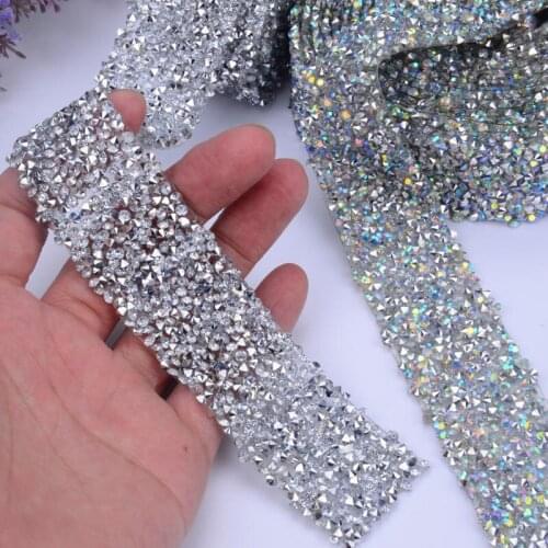 Fix Sewing Dresses Chain Iron Appliques Banding Tablet Tape Trimming Mineral Decoration Silver Crystal Rhinestones Sheet Craft