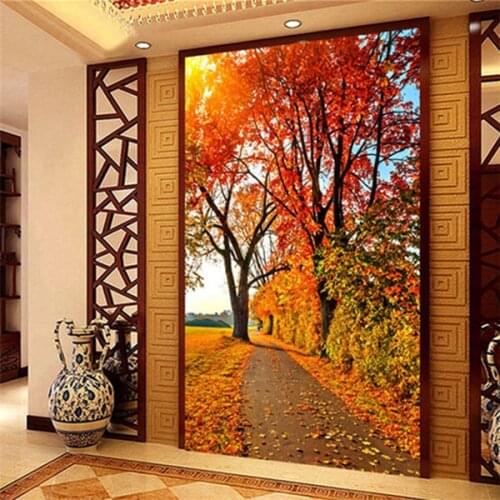 Photo Wallpaper Red Maple Forest Nature Landscape 3D Wall Mural Hotel Living Room Entrance Hall Backdrop Wall Papel De Parede 3D