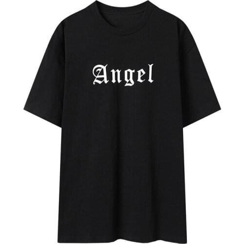Oversize Girls Soft Cotton O Neck T-shirt 2021 Fashion Ladies Office Women Angel Wings Reflective Stripe Black Loose T-shirt