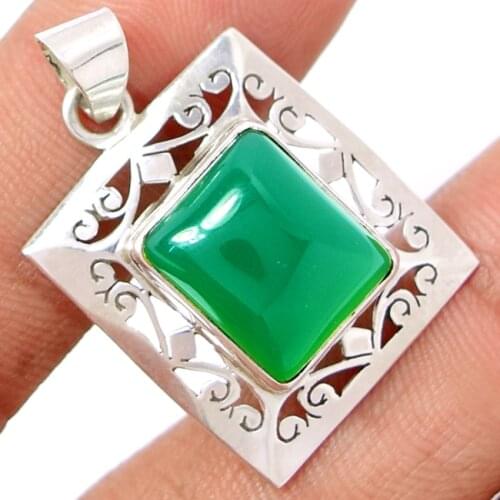 Hand made Genuine Green Onyx Pendant, 100% 925 Sterling Silver, 35mm, 6.7 g, KP0014