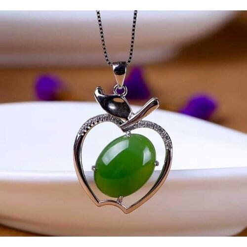 925 silver inlaid small Apple Pendant natural and Tian Biyu birthday Necklace