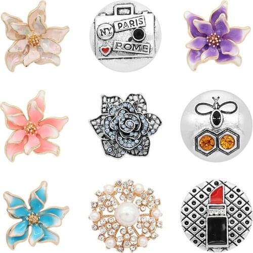 Lipstick insect Rhinestone Flower 20mm Metal snap button jewelry DIY bracelet KD1082