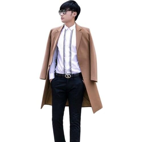 Youth casual woolen coat men long trench coats long sleeves overcoat mens cashmere coat casaco masculino inverno erkek england