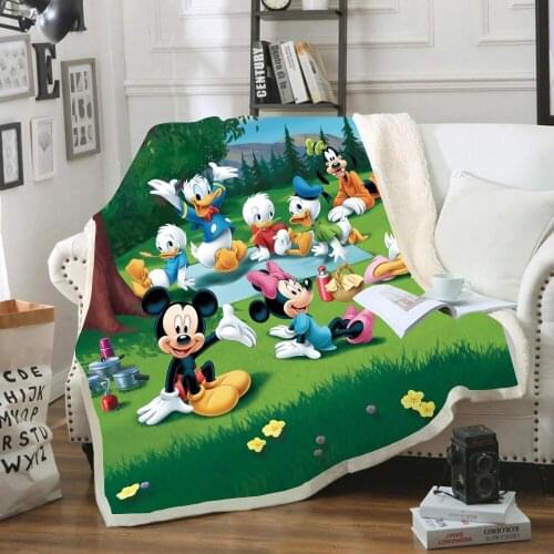 Disney Popular Cartoon Characters Minnie Mickey Design Soft Green Blue Blanket Boys Girls Children Sofa Bedding Home Textiles