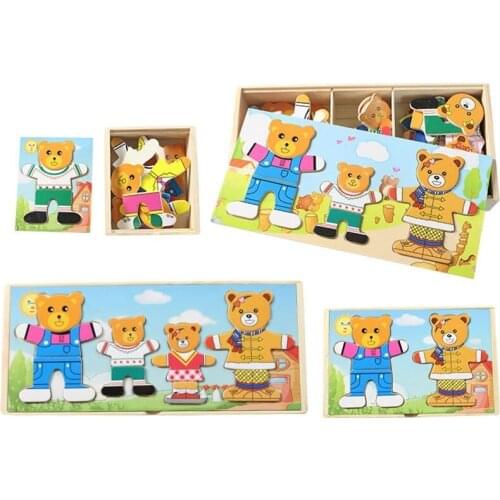 Wooden Puzzle Set Baby Educational Toys Bear Changing Clothes Puzzles Kids Childrens Wooden Toy