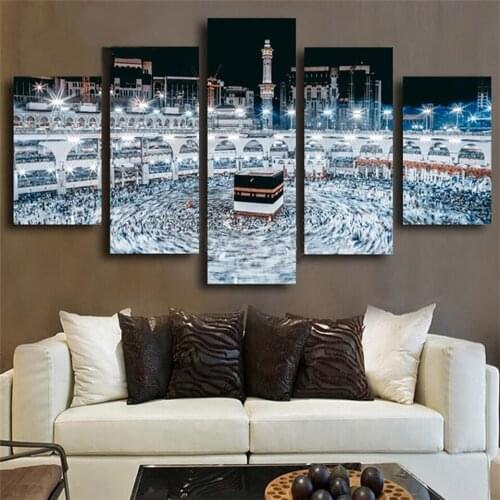 Yujohom 5 Piece Diy Diamond Painting Cross Stitch Mosque Mecca Night Full Square Drill Diamond Art Mazayka Embroidery Wall Decor