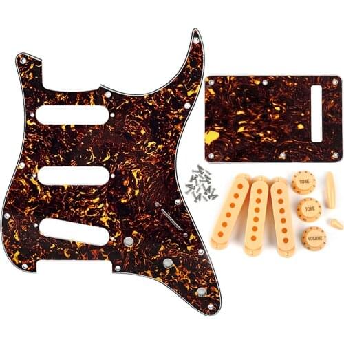 Set of Brown Tortoise 11 Hole Guitar Pickguard ST SSS Back Plate Guitar Pickup Cover Knobs Switch Whammy Bar Tip Guitar Parts