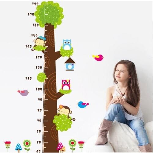 Wall Stickers For Kids Rooms Owls Monkey Tree Height Chart Kids Growth Measurement Nursery Wall Sticker Decal