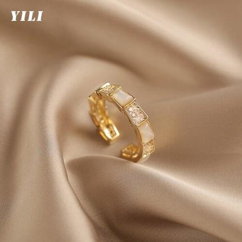 2021 New Fashion OPal Open Ring Luxury Turquoise Inlaid with Zircon Opening Rings for Girls Women Sexy Wedding Ring