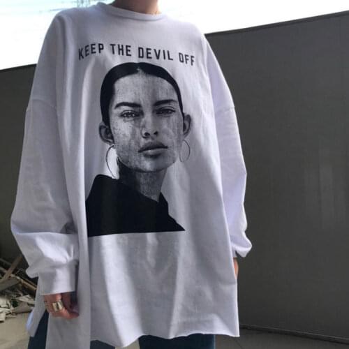 Autumn new womens long-sleeved mid-length letter printing loose T-shirt female student top bottoming shirt