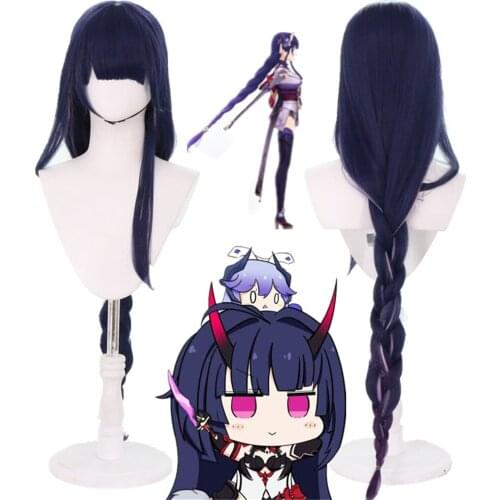 Game Genshin Impact Raiden Shogun Cosplay Wig Women Headwear Ponytail Heat Resistant Synthetic Hair Prop