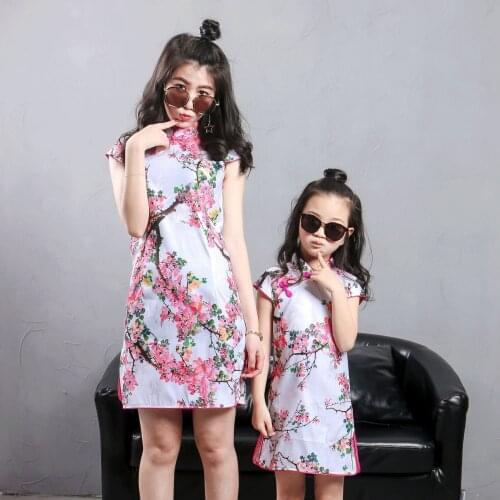 Mother Daughter Children clothing cheongsam summer 2021 parent-child cheongsam mother dresses in the big girls clothes Tang suit