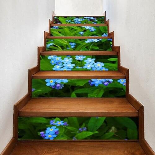 PVC Mural Paper Print 3D Blue Flower Glass Renew Picture Self Adhesive Waterproof Stair Sticker Home Decor Wallpaper For Bedroom