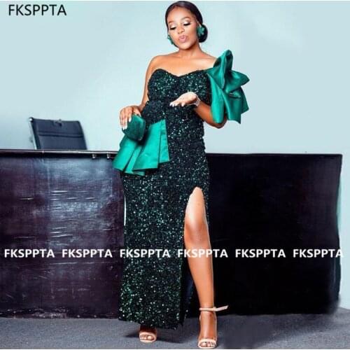 Plus Size Green Sequin Mermaid Prom Dresses For Black Women Sweetheart Side Slit Sexy Formal Dress Plus Size Evening Party Gown