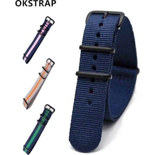 Nylon Braid Watch Strap for 18MM 20MM 22MM 24MM Wristband with Black Matte Pin Buckle Sport Striped Replacement Watchband