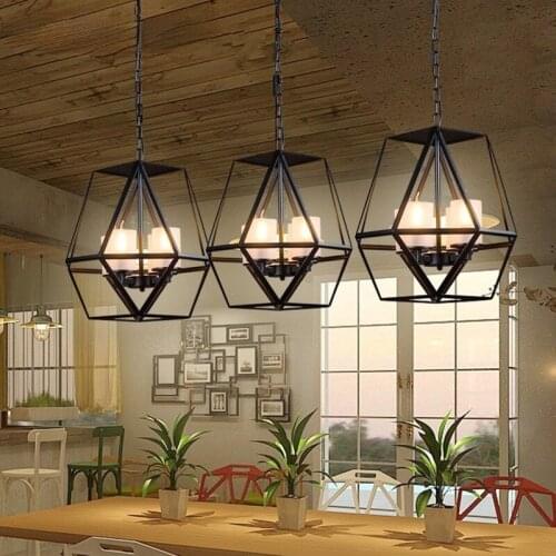 Retro industrial wind wrought iron chandelier lamps creative personality glass living room restaurant bar mall lights