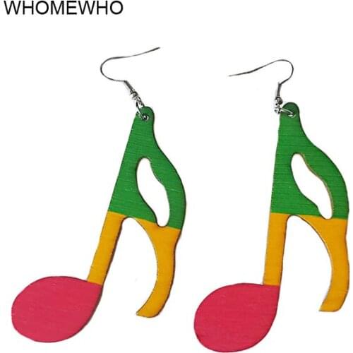 WHOMEWHO Natural Wood Laser Cut DVE Letters Music Note Africa Map Earrings Vintage Bohemia African Wooden DIY Party Club Jewelry