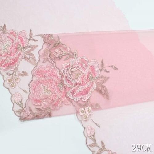 41Yards Pink Flowers Embroidery Lace Trim Floral Printed Mesh Tulle Fabric For Lingerie Underwear Bra Dolls Dress Home Textile