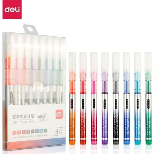 DELI S855 Colored Gel Pen ink 8 Color Roller Ball Pen 0.5mm Fast Dry Office School Mark writing Stationery gift cute Roller pens