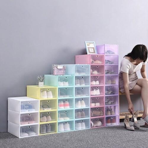 Foldable Clear Shoes Storage Box Plastic Stackable Shoe Organizer Stackable Space Saving Modern Shoebox Shoes Display Case