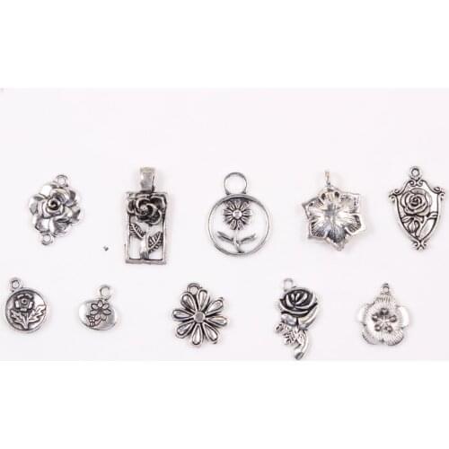 Mix Alloy Flowers Floating Charms Dangle Charms for DIY Bracelet&Bangles Jewelry Accessories 10pcs/lot Dropshipping