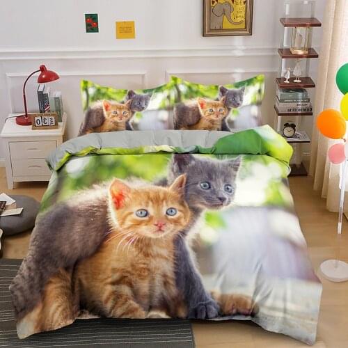 Funny Cute Cat Quilt Cover Twin Queen King Single Size Bedding Set Animal Print Duvet Covers Home Textile