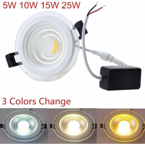 5W 10W 15W 25W LED COB Panel Light AC85-265V Recessed COB Downlight Glass Cover Down Light 3 Colors Change (3000K/4000K/6000K)