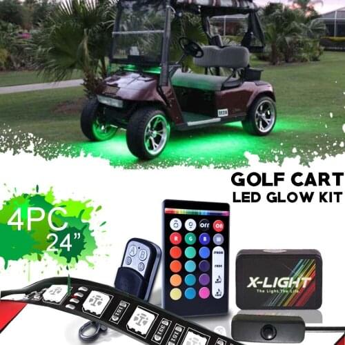 X-LIGHT Golf Cart Underbody Glow LED Lighting Kit | 18 Full-Color Accent Neon Strips w/Switch | Music Active| Brake Mode| 4x 24"