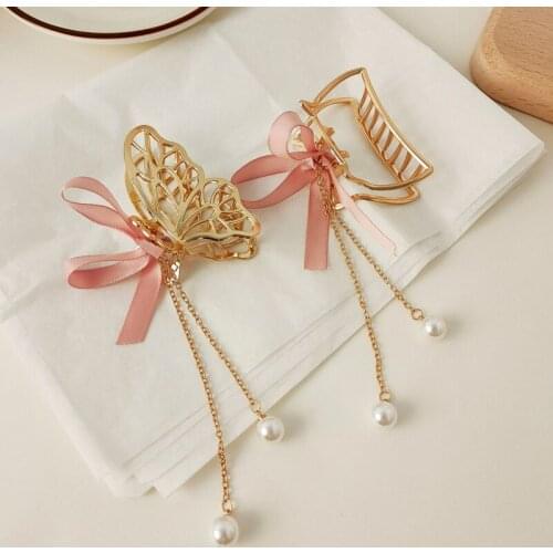 2021 Fashion Women Girls Bow Pearl Hair Claw Vintage Sweet Hair Accessories Hair Clip Barrettes Ribbon Bowknot Hairpins Headwear