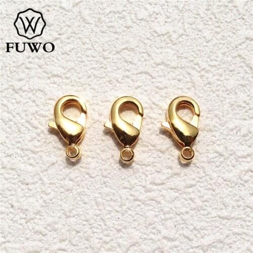 FUWO 24K Gold Color Plated Brass Lobster Clasps Connect Clasps High Quality Jewelry Accessories For DIY Making B001 6*10mm