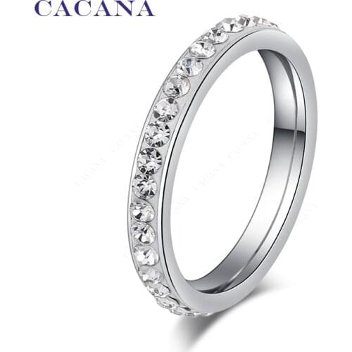 CACANA Stainless Steel Rings For Women Small CZ Surround Fashion Jewelry Wholesale