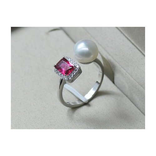 Prett Lovely Womens Wedding RINGS Freshwater pearl jewelry gem ring 9-10MM natural pearls opening adjustable