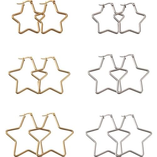 24pcs/set Golden Stainless Steel Color Titanium Steel Star Hoop Earrings for Women Fashion Jewelry Accessories 30x30x2mm