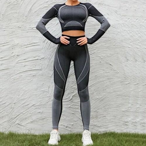 2021 Women Yoga Set Fitness Sports Suits Sport Bra GYM Long Sleeve Crop Top Shirts High Waist Running Leggings Workout Pants