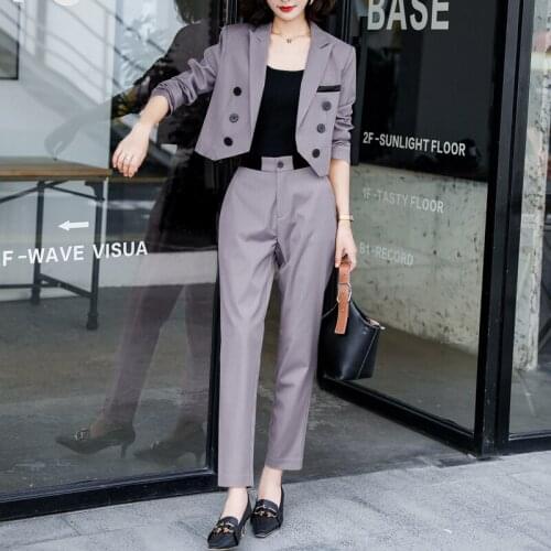Spring Autumn Streetwear Womens Set Short Blazer And Pencil Pants Suit Office Lady Tracksuit Two Piece Set Fashion Outfits