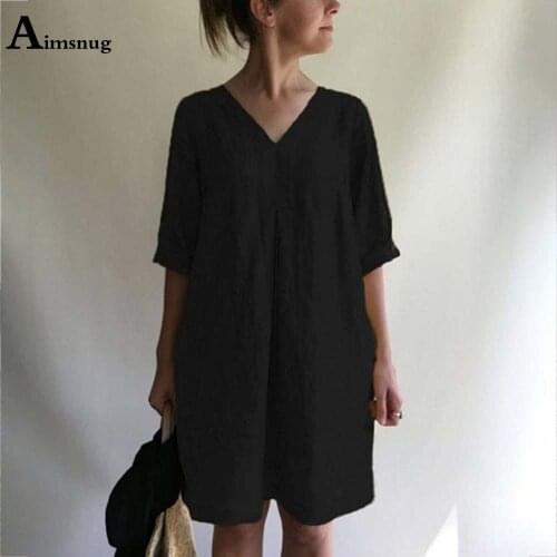 Plus Size 4xl 5xl Women Elegant Linen Dress Sexy V-neck Beach Dresses 2021 Ladies Half Sleeve Casual Short Dress Femme Clothes