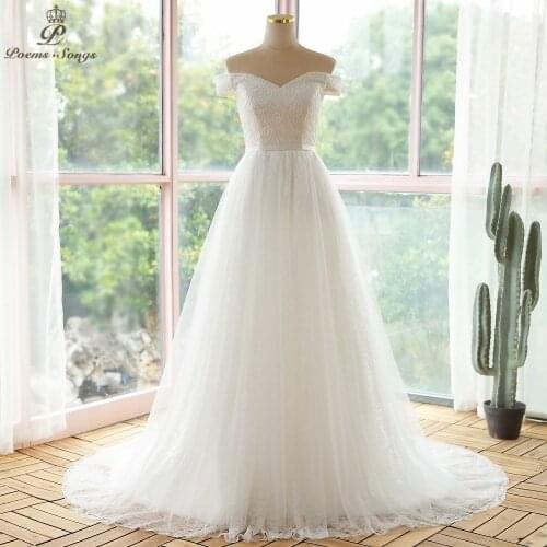 Elegant Boat Neck Sequin lace wedding dresses bride dress vestidos de novia robe de mariee wedding gown boho wedding dress