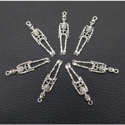15pcs Silver Plated Skeleton Pendant Punk Earrings Necklace Metal Accessories DIY Charms For Jewelry Crafts Making 39*9mm A54