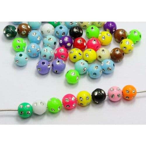 200 Mixed Colour Sparkling Silver-plate Dots Acrylic Round Beads 8mm