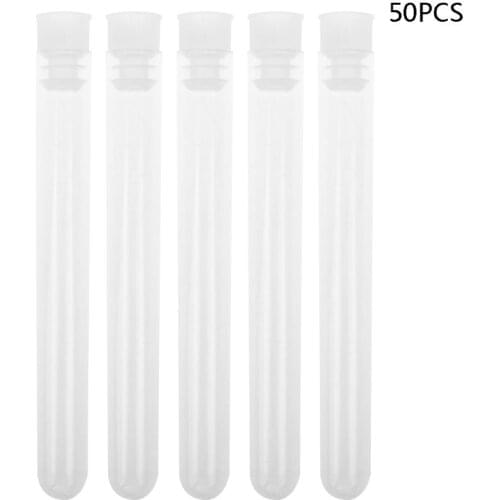 50Pcs/Pack 12x100mm Transparent Laboratory Clear Plastic Test Tubes Vials With Push Cap School Lab Supplies
