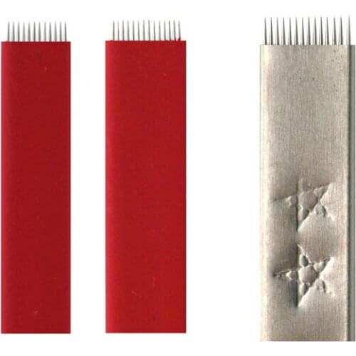 500 x Microblading Needles Flat Shading Fog Eyebrow Tattoo 12/14 Pins Needles For Tobori Pen