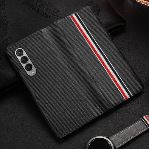 Flip Carbon Fiber Phone Bag Leather Case for Samsung Galaxy Z Fold 3 Fold3 Fold2 Fold 2 Full Protection Cover Funda
